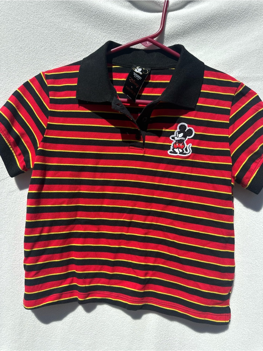 Disney Red, Black & Yellow Striped Crop Polo with Mickey Patch